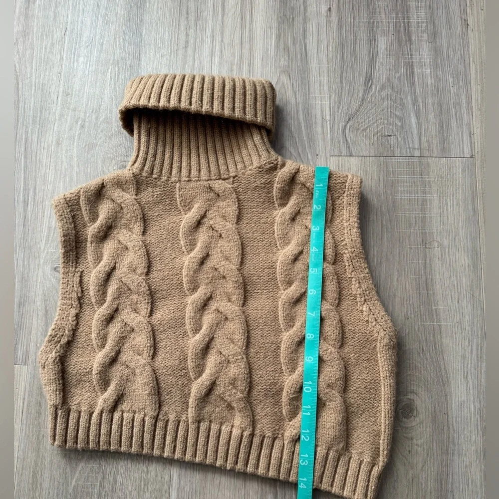 Zara Camel Cable Knit Turtleneck Asymmetrical Sweater